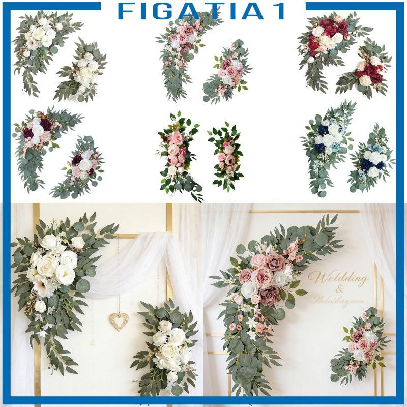 [figatia1] 2 ชิ้นดอกไม้ Swag ฉากหลังงานแต่งงานพวงหรีดดอกไม้ประดิษฐ์ Swag สําหรับรถยนต์งานแต่งงาน