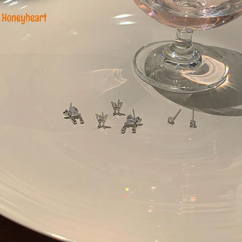 <Honeyheart> 6 ชิ้น/เซ็ตแฟชั่นเกาหลี Vintage Silver สี Hoop ต่างหูสําหรับผู้หญิง Egirl อินเทรนด์ Gru