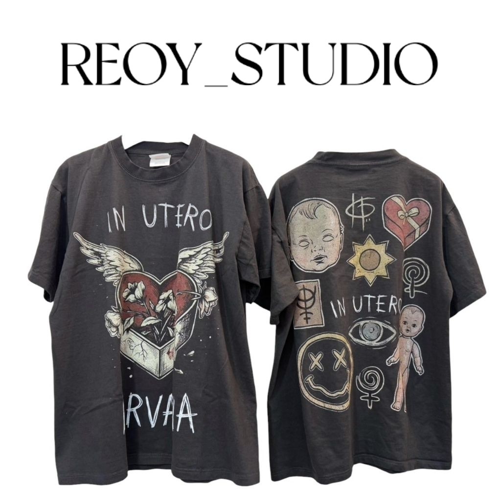REOY_STUDIO♥เสื้อยืด Unisex Cotton งานใหม่ ทำเก่า สกรีนลาบหน้าหลัง ลายNirvana