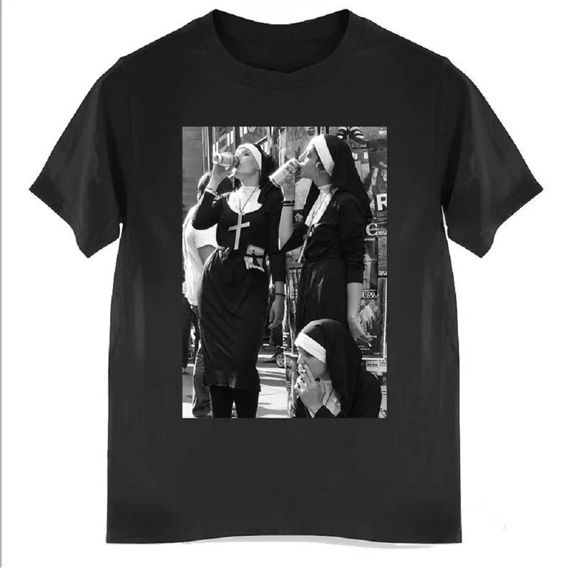 KEMEJA Biarwati Contrast Smoking Drink 2D พิมพ์เสื้อ O-คอผู้ชายผ้าฝ้ายลําลองเสื้อแขนสั้นแนวโน้มแฟชั่