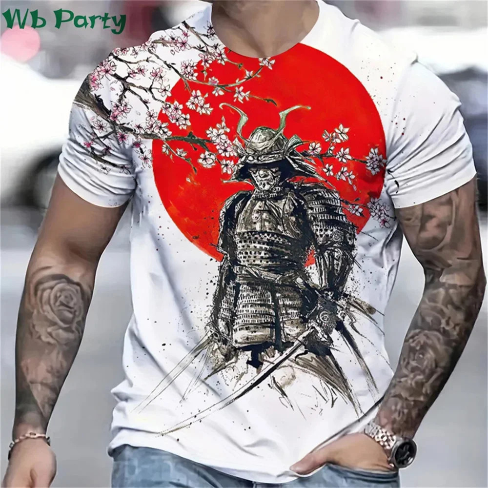 3D พิมพ์ญี่ปุ่น Samurai T เสื้อสําหรับชายรูปแบบบุคลิกภาพเสื้อยืดแฟชั่นฤดูร้อน O-คอ Street หลวมเสื้อแ