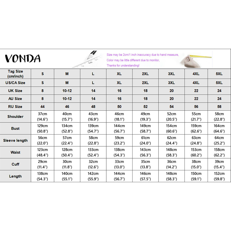 VONDA ชุดเดรสแม็กซีทรงหลวมสำหรับผู้หญิง สไตล์วินเทจพริ้นท์ดอต คอวีแขนยาว — صورة 2