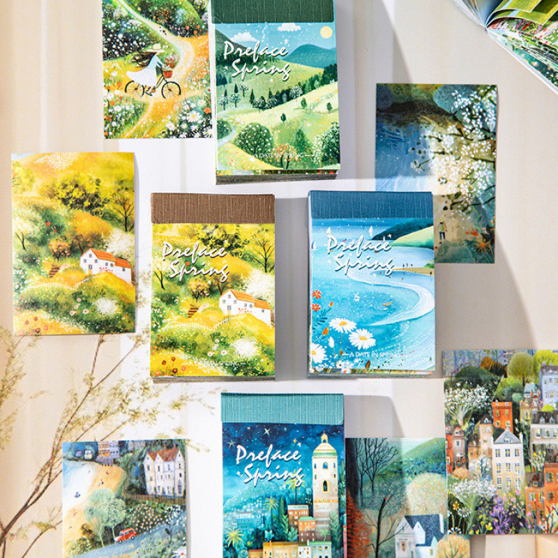 นายกระดาษ 50แผ่น/กระดาษหนังสือสติกเกอร์ขนาดเล็กหนังสือเมืองบ้านสี่ฤดูกาลภูมิทัศน์รักษาภาพประกอบสไตล์ทําเองการ์ดอวยพรถ้วยจัดกล่องไดอารี่ สมุดบันทึก ตกแ