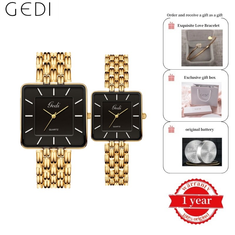 GEDI Simple Square Couple Watch Fashion Dream Watch 62019 ฟรีรับประกันหนึ่งปี