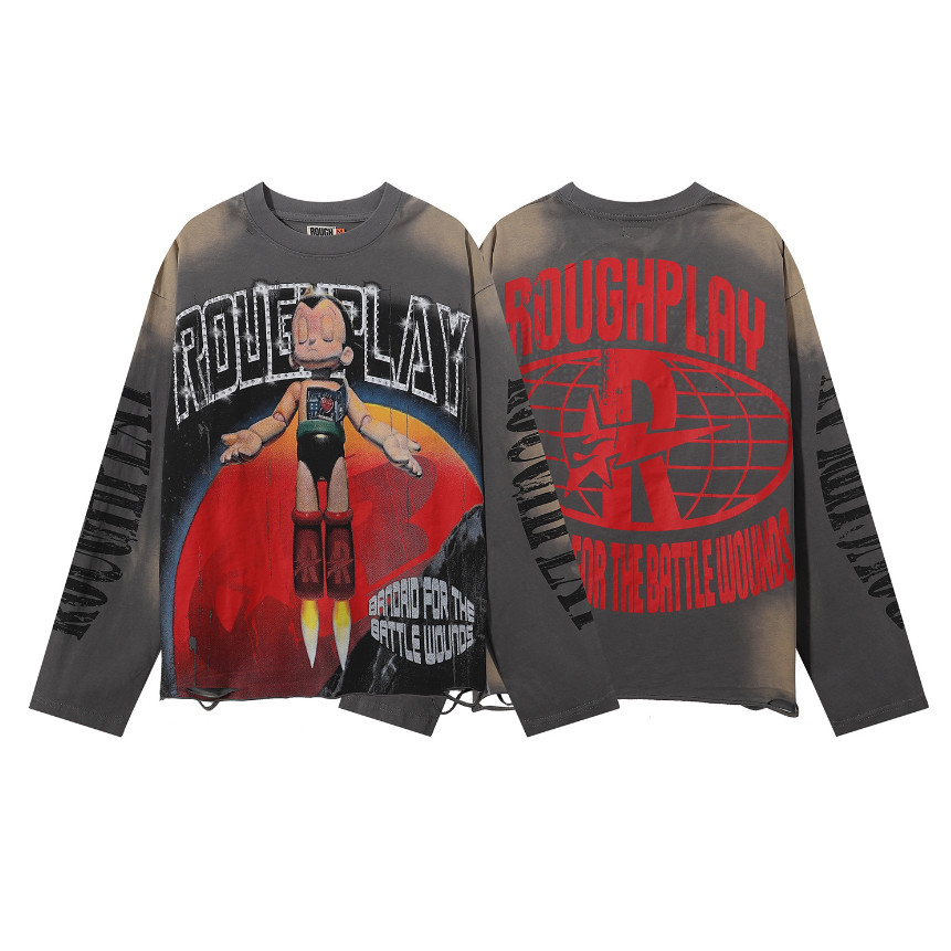 เสื้อยืดคอกลมแขนยาวดีไซน์เรโทรพร้อมพิมพ์เพชรร้อนสำหรับสไตล์ลำลอง