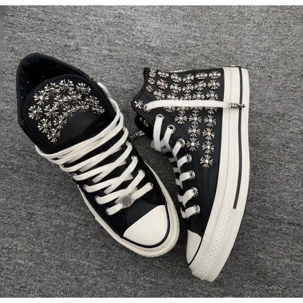 Remake Chrome Hearts Joint รองเท้าผ้าใบหนังแท้ Converse High-Top