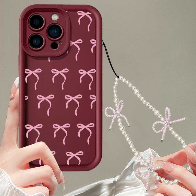 สีชมพู Bowknot สร้อยข้อมือลูกปัดปกหลังสําหรับ VIVO Y17 Y15 Y12 Y12i Y3S 1901 1902 1904 Y7S S1 กันกระ