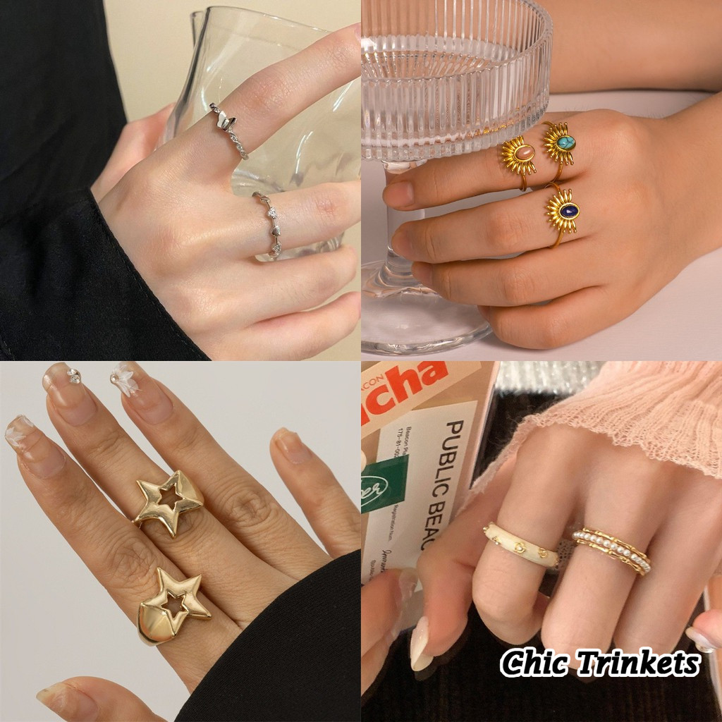 MATAHARI [Chic Trinkets]ชุดแหวนแฟชั่นสไตล์มินิมอล แหวนทองและสีเงินหรูหรา ดีไซน์ดวงอาทิตย์ Y568