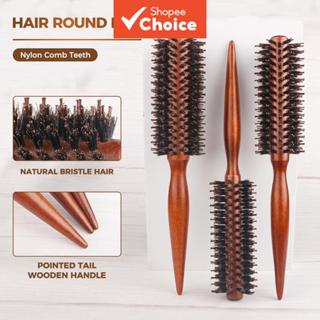 แปรงผมทรงกลมด้ามไม้ป้องกันไฟฟ้าสถิตย์และทนความร้อนหวีม้วนผมช…