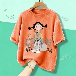 【My-T】🌸เสื้อยืดฟอก เกาหลีสไตล์“GOLDEN GIRL”ผ้าCOTTON เสื้อยืดผู้หญิงผ้าฝ้ายใส่สบายOVERSIZEเสื้อยืดคอกลม【COD】