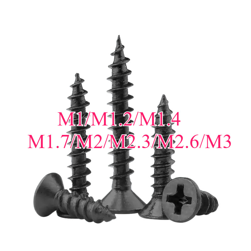 น็อต สกรู หัวเตเปอร์ แฉก F/สกรูหัวแบนเกลียวตัวเอง/หัวเตเปอร์ แฉก เกลียวปล่อย สีดำ เหล็กคาร์บอน/Flat 