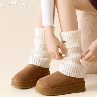 ถุงเท้าขนน่องสำหรับผู้หญิง ทำจากขนแกะ ให้ความอบอุ่น สีพื้น เ…