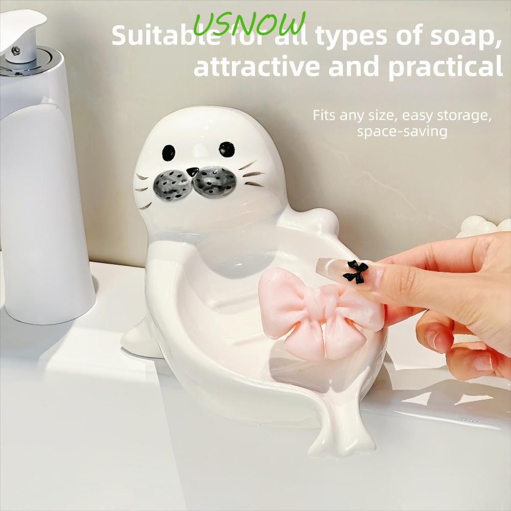 USNOW Sea Lion จานสบู่,น่ารัก Drainable Self Draining ผู้ถือสบู่,ตกแต่งบ้านคอนเทนเนอร์สบู่เซรามิคกล่องห้องน้ํา Decor Organizer เคาน์เตอร์