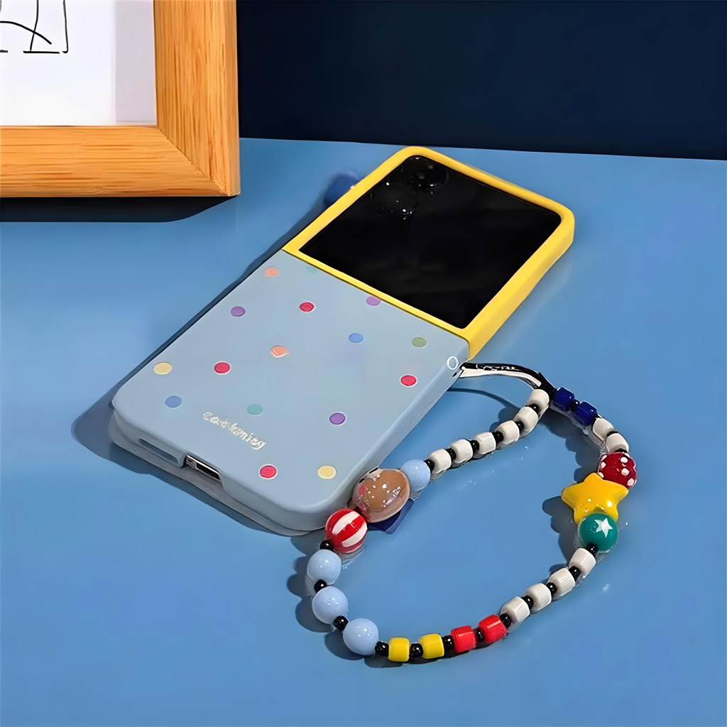 เกาหลี Contrast สี Polka Dots เคสโทรศัพท์หมี Stra สร้อยข้อมือสําหรับ Samsung Galaxy ZFlip7 Z Flip6 Flip7 ZFlip 5 ฝาครอบ
