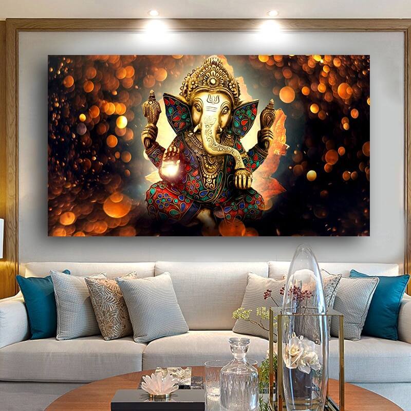 Wall Art พิมพ์พระพิฆเนศ Vinayaka Ganapati พระพุทธรูป Belief Art ช้างทองตกแต่ง 1 ชิ้นพร้อมกรอบหรือไร้