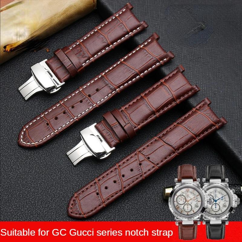 สําหรับ GC สายนาฬิกาหนังแท้ Gucci Guess Gays Notch สายนาฬิกา 20*11 มม.22*13 มม.ผู้ชายผู้หญิง