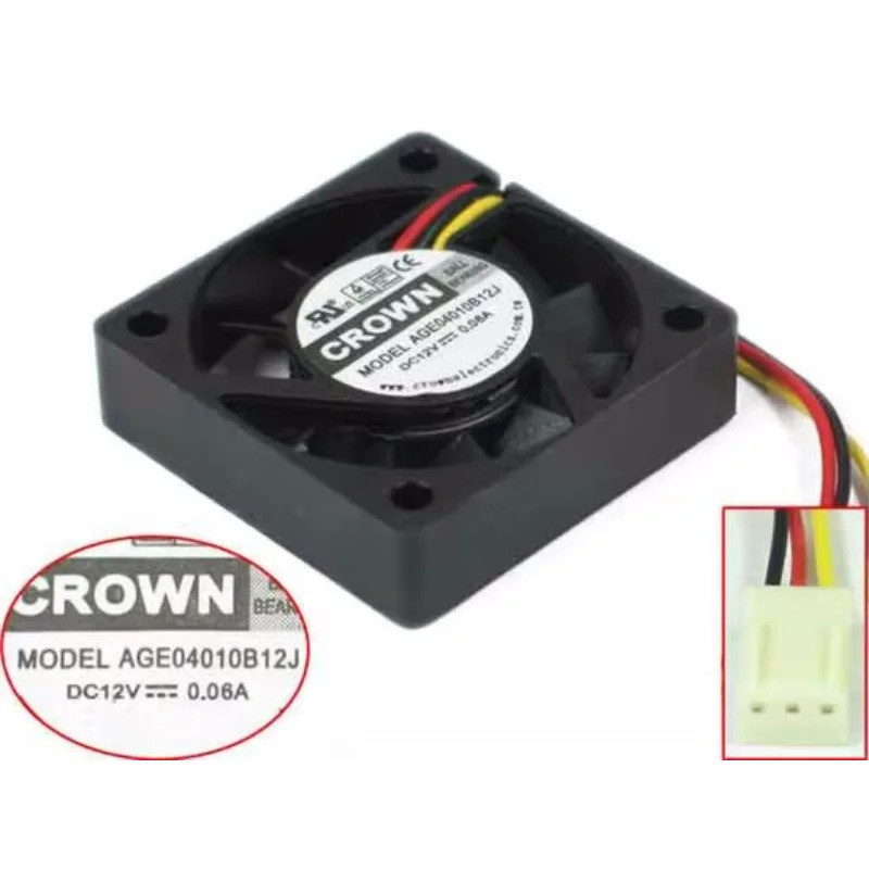 CROWN AGE04010B12J DC 12V 0.06A 40x40x10 มม. พัดลมระบายความร้อนเซิร์ฟเวอร์ 3 สาย
