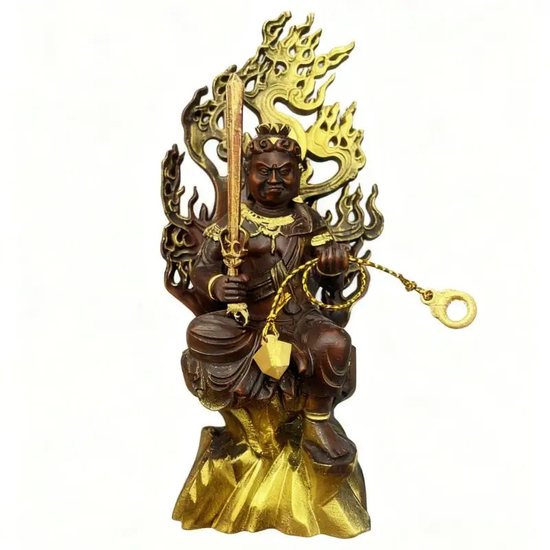 Fudo Myoo Ming King พระพุทธรูปไม้แกะสลัก tantric พระพุทธรูปบ้าน retro feng shui มงคลตกแต่ง