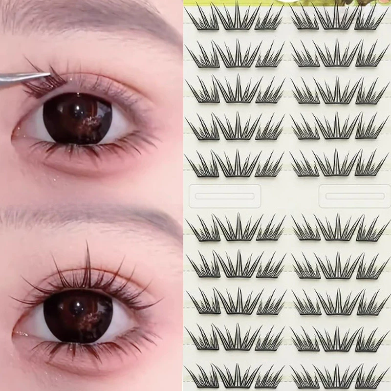 DlY แต่ละคลัสเตอร์ Blue Tears ธรรมชาติหนา Lashes Extension แถบขนตาปลอมขนตาส่วนบุคคล