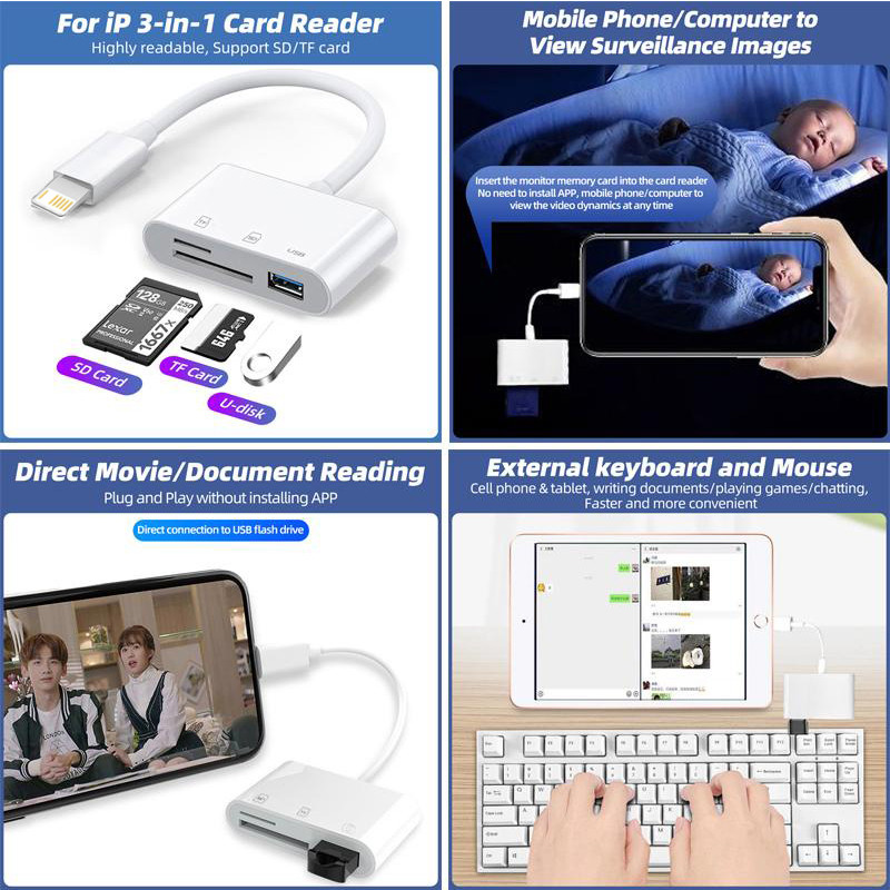 StarckX Triple-Slot Card Reader Hub: USB-C, Lightning, USB 3.0 สําหรับ SD/TF & Data Transfer