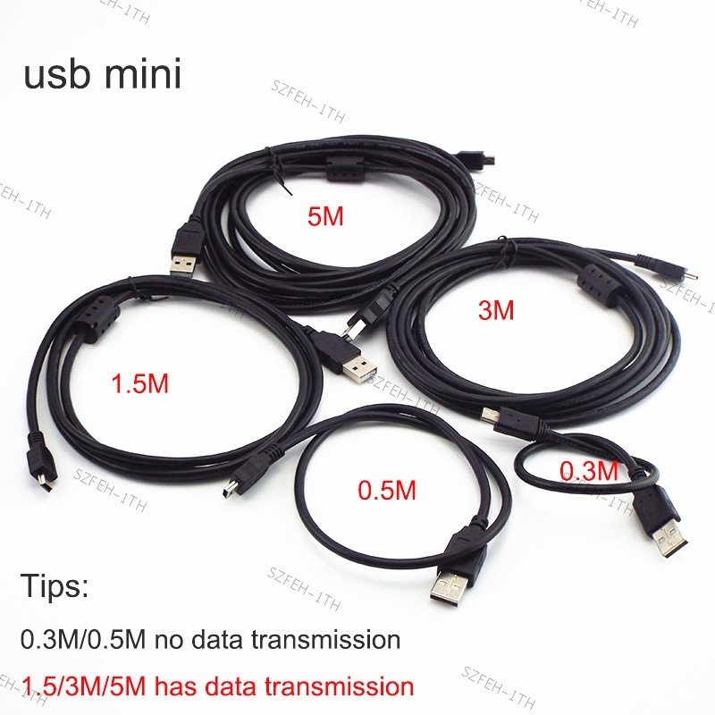 0.3/0.5/3/5M USB Mini สายชาร์จข้อมูล T พอร์ตตัวเชื่อมต่อขยายรถ DVR Digital Camera Wire F5TH