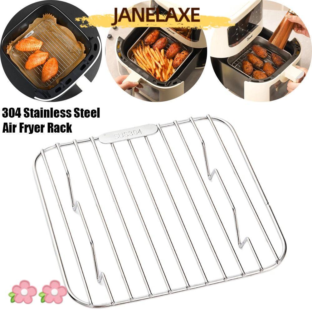 JANELAXE932JN Air Fryer Rack, เท้า 304 สแตนเลสทําอาหาร Rack, ทนทาน Thicken รอบสแควร์ BBQ Home Kitchen เตาอบ Steamer หม้อหุงข้าว