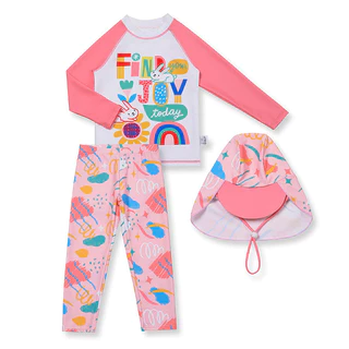 ชุดว่ายน้ำเด็กผู้หญิง กันแดด UPF 50+ น่ารักๆมากๆ เซต 3 ชิ้น เสื้อ กางเกง หมวก ชุดดำน้ำเด็ก ผ้าดี แห้งไว ผ้ายืด