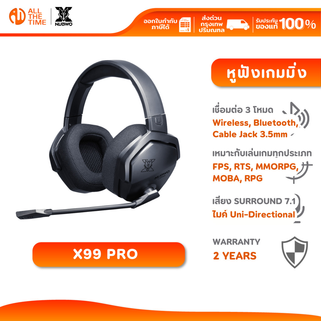 Nubwo X99 Pro Wireless Gaming Headset หูฟังเกมมิ่งไร้สาย Tri-mode 7.1 virtual surround
