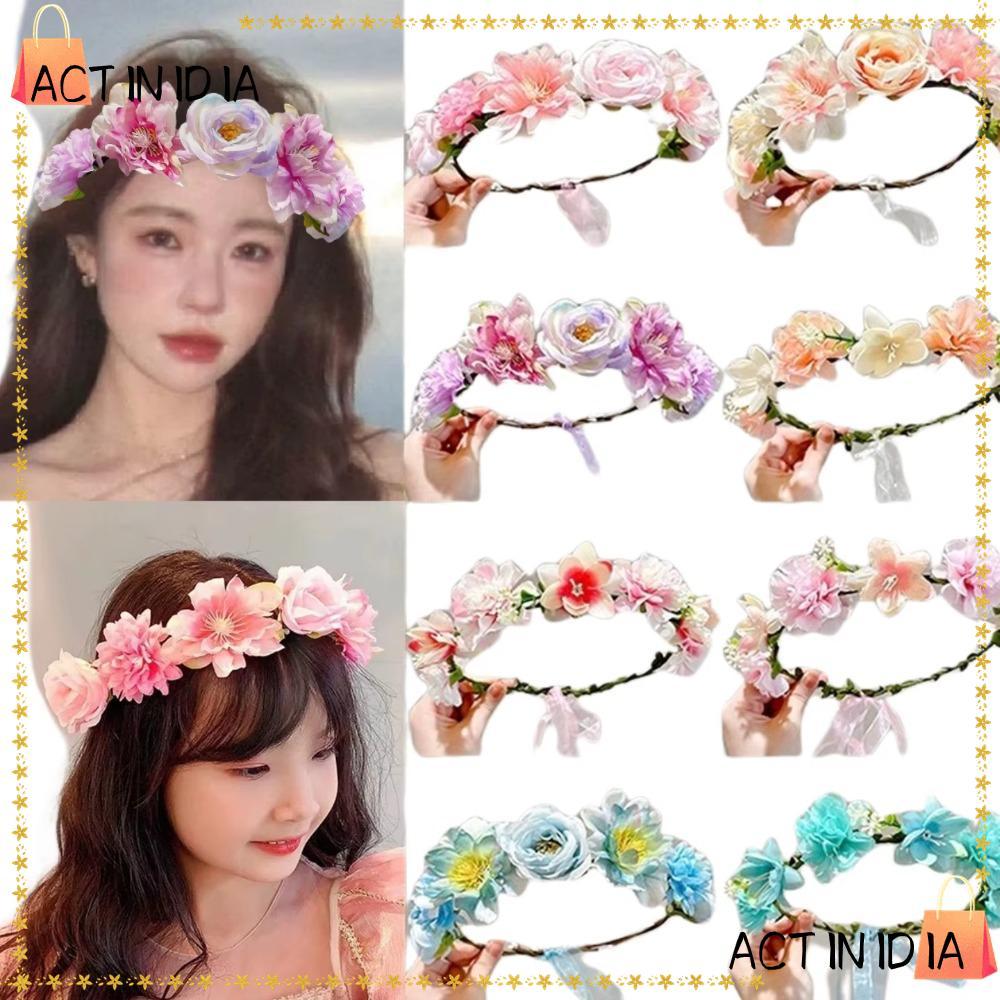 มงกุฎนางฟ้า ที่คาดผมเจ้าสาวประดับดอกไม้ มงกุฎประดิษฐ์ลายกุหลาบและริบบิ้น