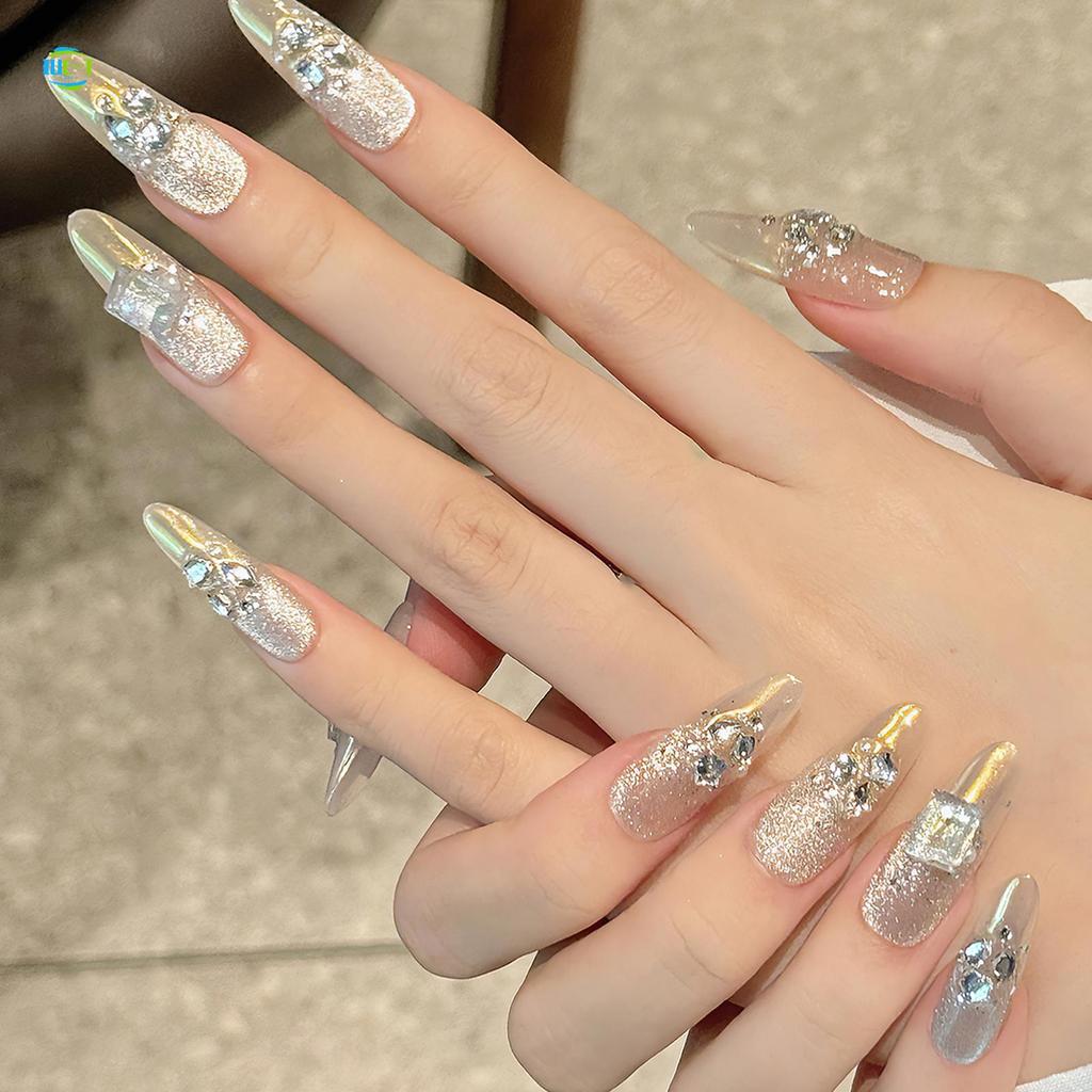 เล็บเทียม Moonlight Pink Moonlight Rhinestones สําหรับงานแต่งงาน