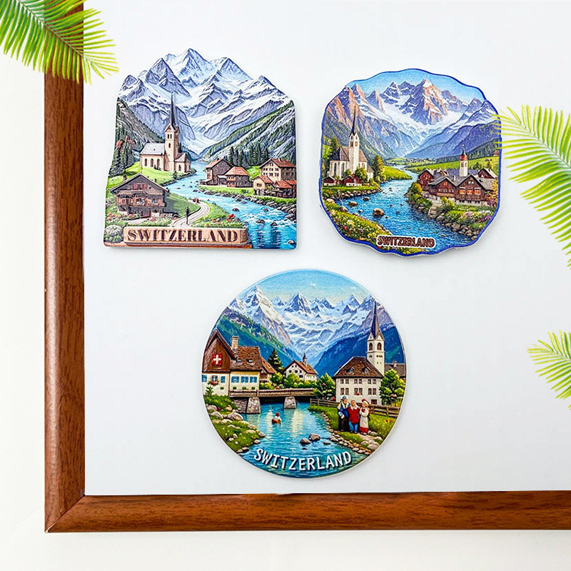 สติ๊กเกอร์ติดตู้เย็นแม่เหล็ก Landmark Building Swiss Town สติกเกอร์ตู้เย็น High-value Tourist ของที่ระลึกตกแต่งแม่เหล็กเรซินของที่ระลึกที่โดดเด่นของขวัญเล็กๆตกแต่งบ้าน