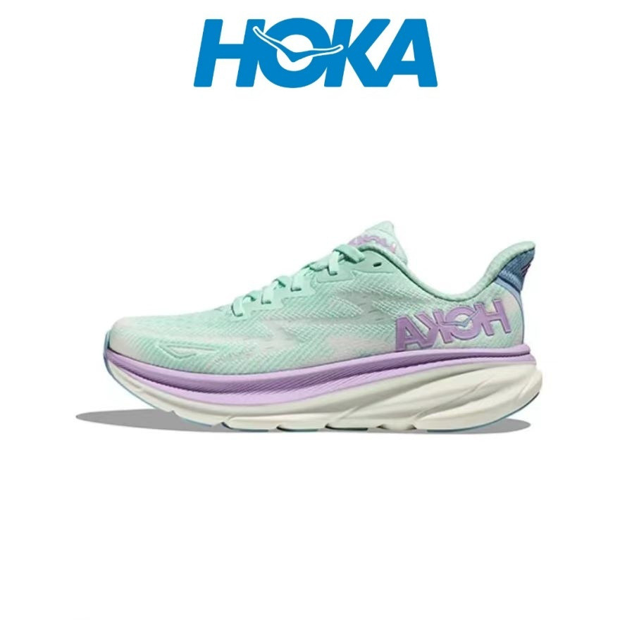 รองเท้าวิ่ง Hoka One One Clifton 9 สำหรับผู้หญิง สีม่วงหมอกและสีฟ้าทะเล