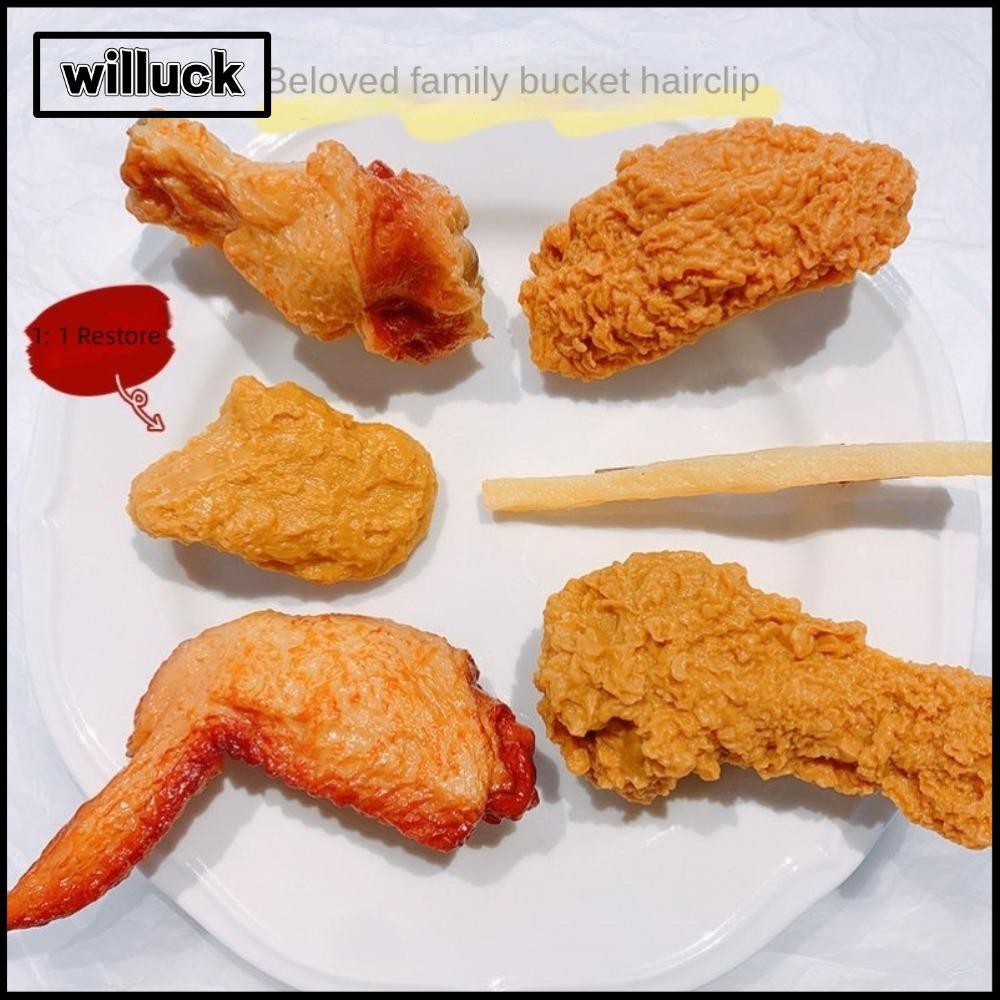 WILLUCK กิ๊บปีกไก่, กิ๊บติดผมเครื่องประดับเฟรนช์ฟราย, ขาไก่เฉพาะจําลองอาหารจานด่วนจําลองกิ๊บอาหาร