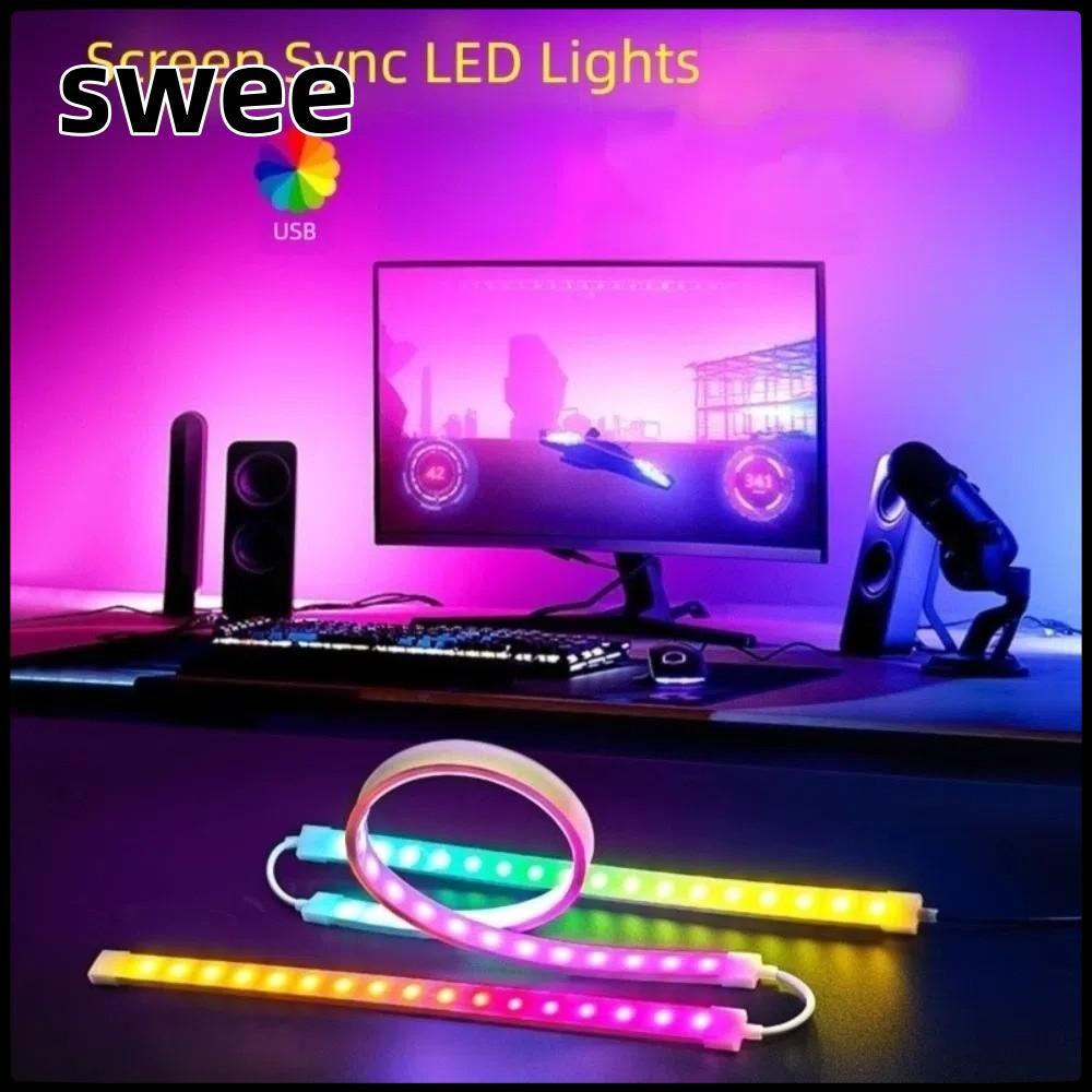 SWEE แถบ LED หน้าจอคอมพิวเตอร์, แถบ LED สําหรับเล่นเกมบรรยากาศ USB, คอมพิวเตอร์ตั้งโต๊ะ 24 27 32 นิ้