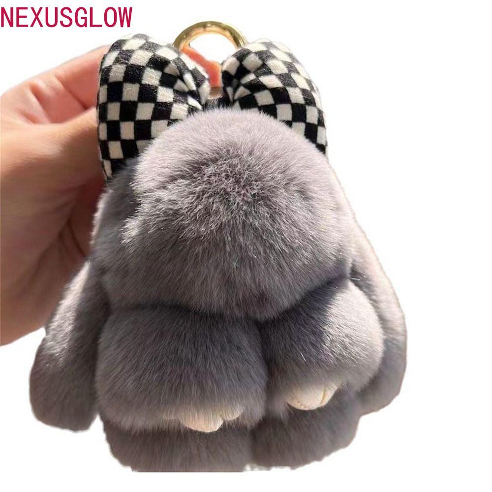 NEXUSGLOW พวงกุญแจกระต่าย, Pompoms พวงกุญแจขนกระต่ายปุยน่ารัก, ผู้หญิงสาวผมโบว์ตุ๊กตาตุ๊กตา Keyholder ตุ๊กตากระต่ายแหวนเครื่องประดับของขวัญ
