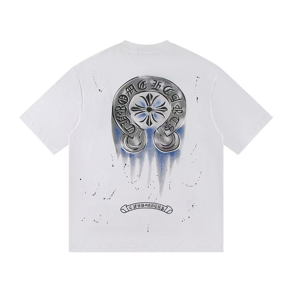.Chrome Hearts เสื้อยืดแขนสั้น ต้นฤดูใบไม้ผลิ ใหม่ พิมพ์โลโก้คู่ คอรอบคруг สำหรับทุกเพศ แบบเข้ารูป 6