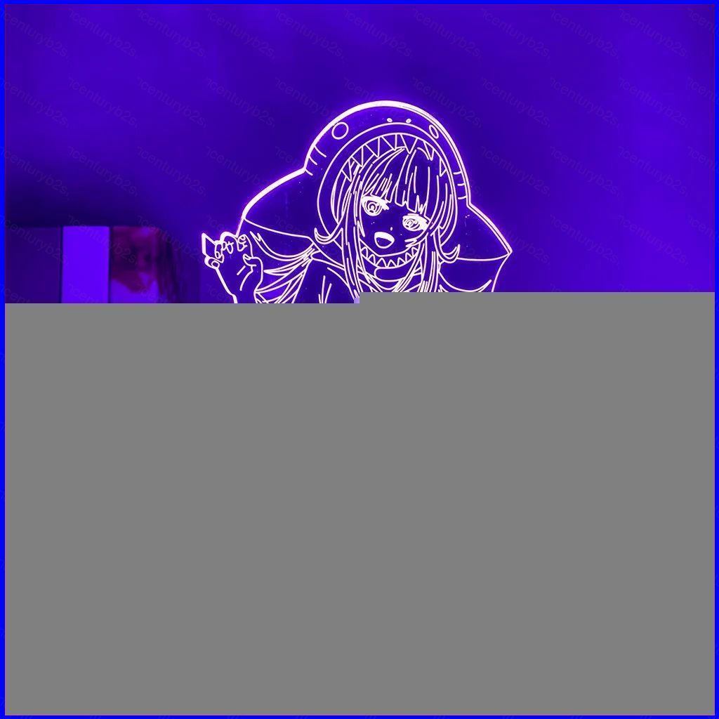 G2P Hololive Gawr Gura 3D Night Lights โคมไฟตั้งโต๊ะ LED อะนิเมะ 7 สีอะคริลิค USB Remote Home Decor 