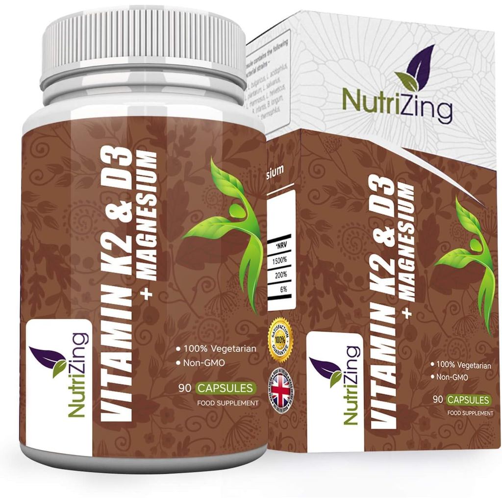 วิตามิน D3 K2 แคปซูล - 3000IU วิตามิน D3, 150mcg VIT K2 (MK-7) - Made in UK โดย NutriZing - พอร์ต กา