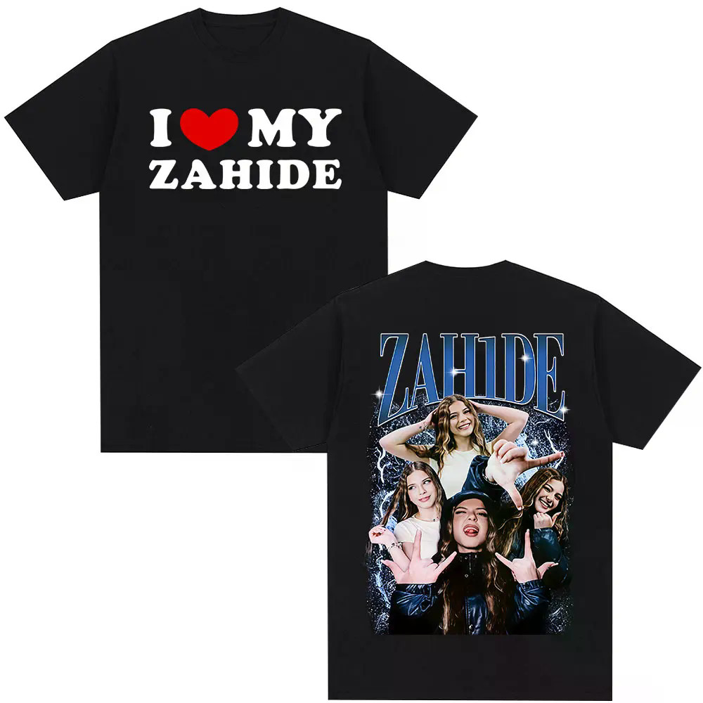 เสื้อยืด Zahide Merch สำหรับผู้ชายและผู้หญิง ลายพิมพ์ทั้งสองด้าน ผ้าฝ้ายคุณภาพดี ไซส์ใหญ่ คอรอบ แขนส