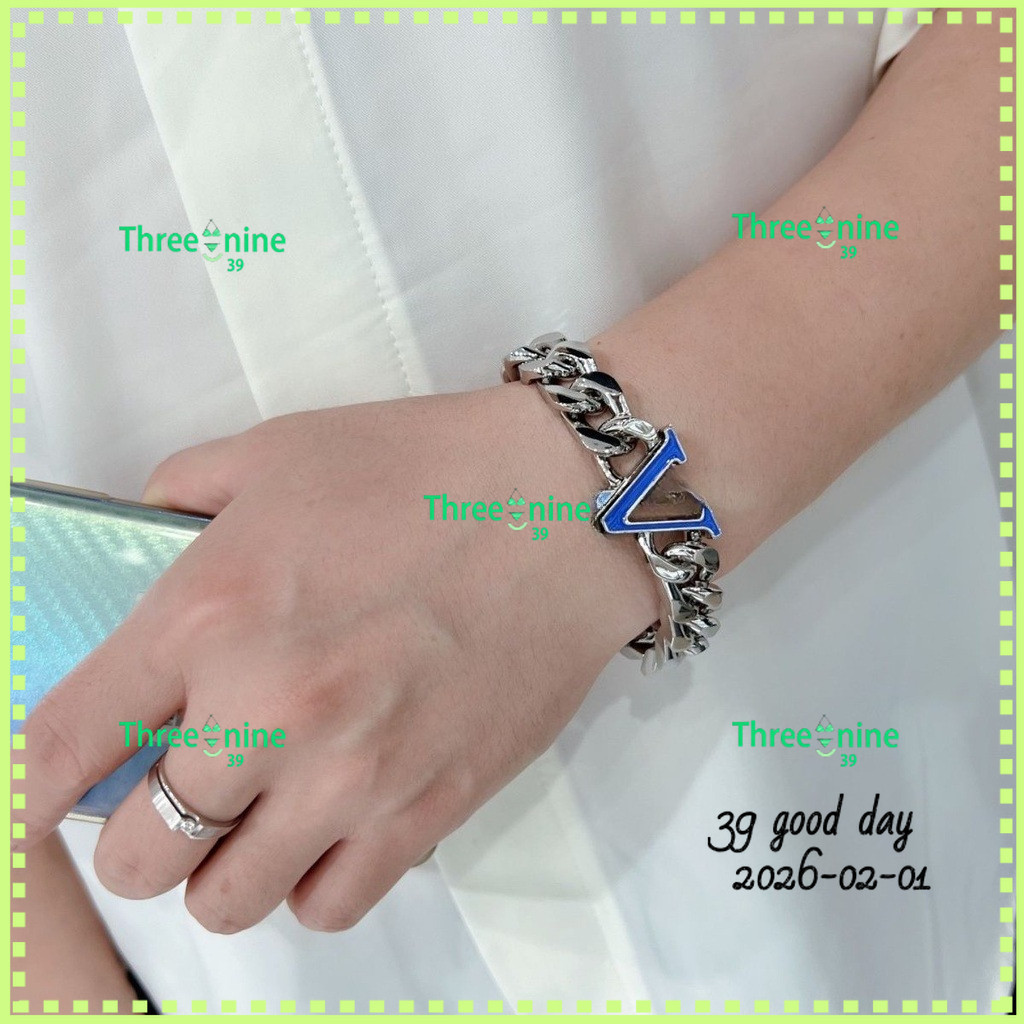 สร้อยข้อมือคิวบาฮิปฮอป ลายตัวอักษร สีฟ้าไล่ระดับ ของขวัญพิเศษสำหรับผู้ชาย