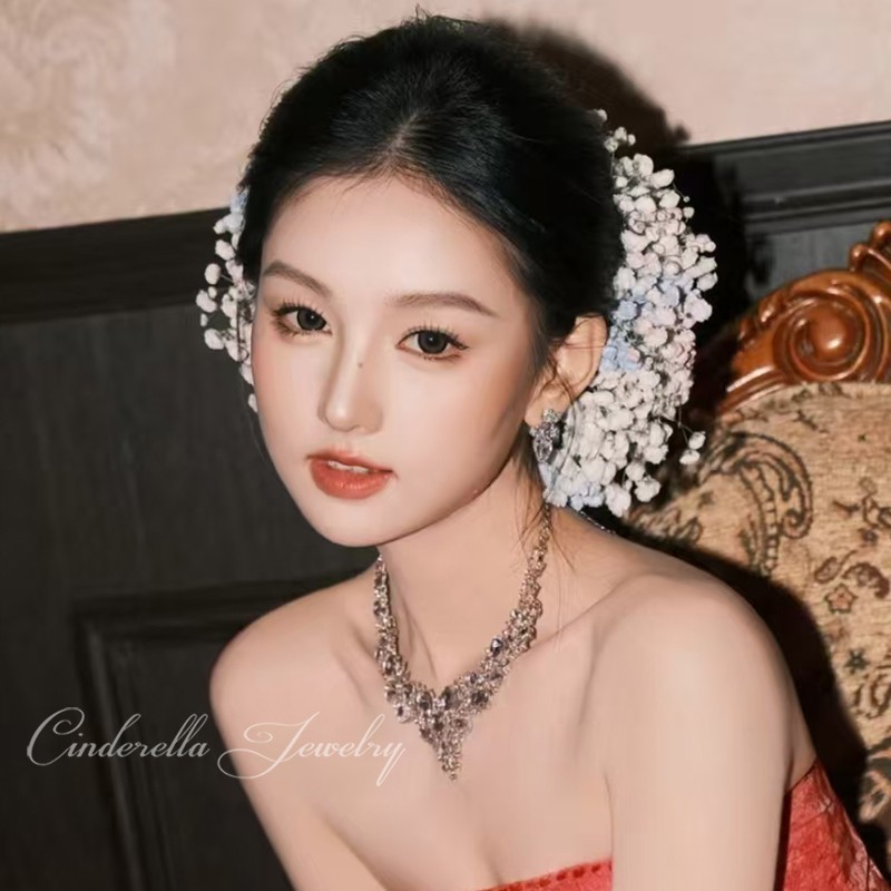 ✫เจ้าสาวชุดแต่งงานหัวกิ๊บดอกไม้อุปกรณ์เสริม Liu Yifei สไตล์เดียวกัน Gymnissima Headwear จําลองคลิปด้