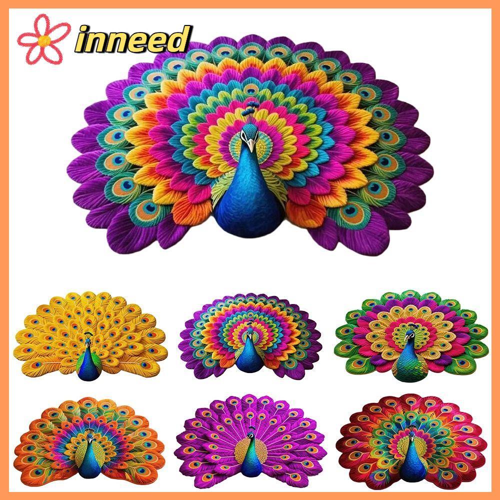 INNEED พรมนกยูง, เสื่อนกยูงดูดซับนุ่ม, กันลื่นทนทาน 60x60 ซม./100x100 ซม. พรมปูพื้นห้องน้ํารูปทรงพิเศษสําหรับห้องนั่งเล่นโต๊ะน้ําชาข้างเตียง