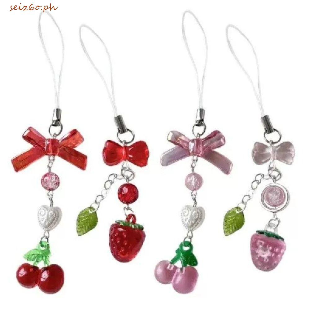SEIZ6O Red Cherry Goblin Chain, Spice Girl Style Aesthetic Strawberry Goblin Chain, Cute Cross Key C