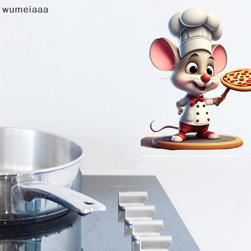 Wumeiaaa น่ารัก Happy Chef Cat ไวนิล Wall Stiers สําหรับตกแต่งบ้านตลกห้องรับประทานอาหารห้องครัวตู้เย