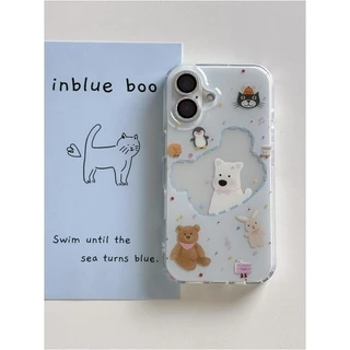 【𝐍𝐄𝐖】เคสไอโฟน เคส iPhone 17/16/15 Pro Max ลายสัตว์Jellycat สายคล้องสวย พื้นขาวเนื้อครีม