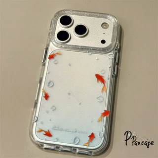 เคสไอโฟน17 13 15 เคสผงวาว ลายปลาทองสีฟ้าน่ารัก สำหรับ IPhone 17 16 11 13 14 12 15 Pro Max Air 7 8 15 16 Plus XR X