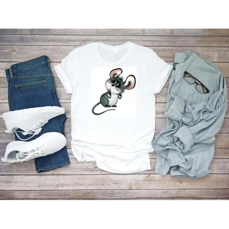 เสื้อยืดผู้ชายลายหนูน่ารัก สีขาว รุ่น K788