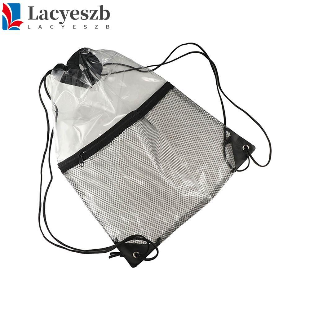 Lacyeszb กระเป๋าเป้สะพายหลัง Drawstring, กระเป๋าใส PVC แบบพับได้ความจุขนาดใหญ่, กระเป๋าชายหาดแบบพกพากีฬากันน้ํา Knapsack Jelly Bag Outdoor