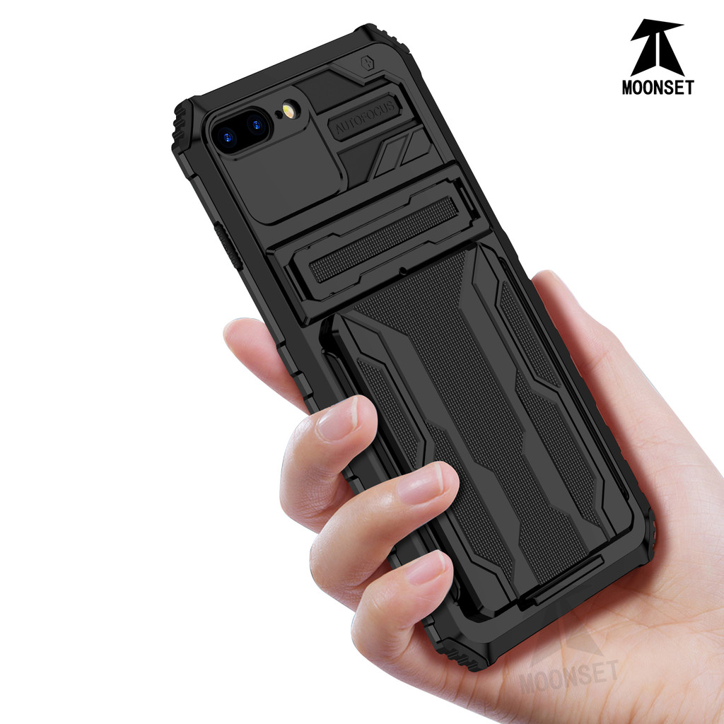 สําหรับ iphone 7 Plus / 8 Plus Case Kickstand Card Holder Hard Back Soft Edges ฝาครอบกันกระแทกสําหรั