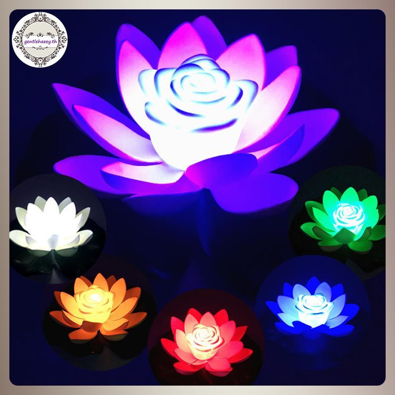 GG LED กันน้ําลอย Lotus Light แบตเตอรี่ดําเนินการประดิษฐ์ Lily ดอกไม้โคมไฟกลางคืน Pond Pool Garden F